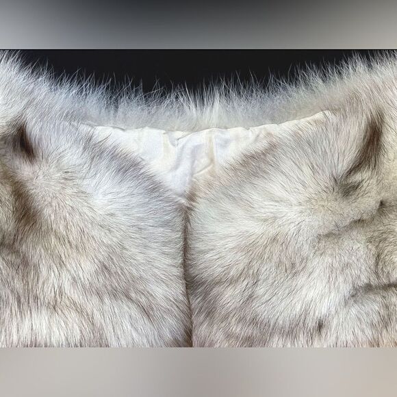 ♥️ White Norwegian FOX Fur Stole Bridal Shawl Cape, Winter Wedding Caplet Gatsby - Picture 13 of 16